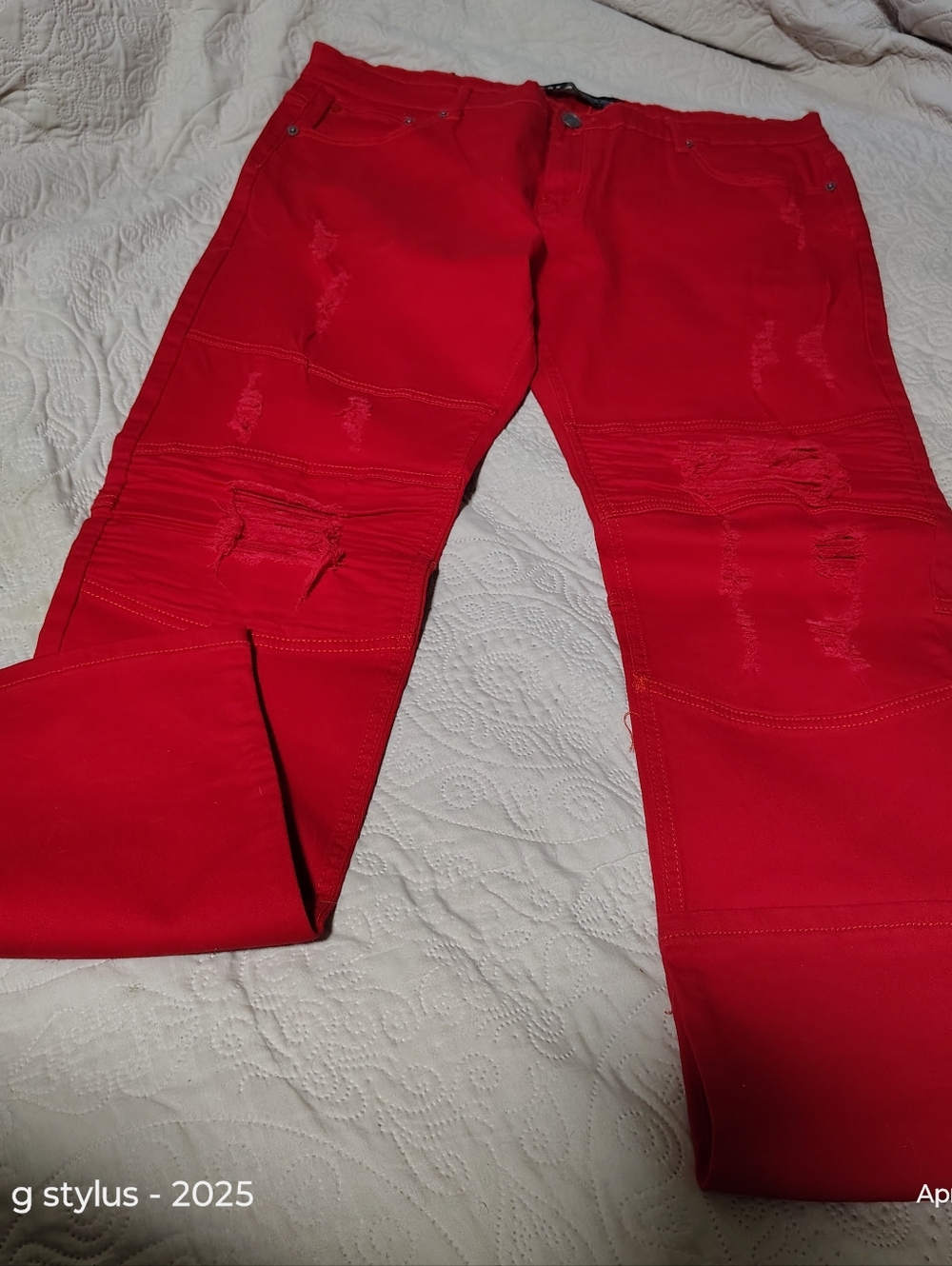 🟡🔥SPARK-  Red Premium Distressed Denim Jeans - MENS 42x34  ( Unisex )
